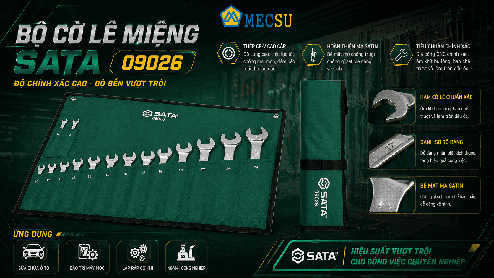 Bộ Cờ Lê Vòng Miệng SATA 14 Chi Tiết (09026) Chính hãng  | Thép Cr - V